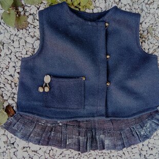 前開きスモック 150 紺色×ステッチリボンレース | iichi 日々の暮らし