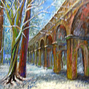 油絵 絵画【青の情景 〜富士と紫陽花の咲く丘〜】油彩画 風景画