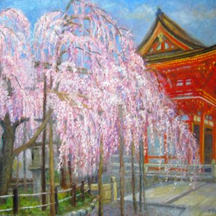アトリエ富士吉田から金の赤富士○がんどうあつし絵画油絵F6号