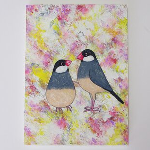 油絵 原画「求愛」F4サイズ 文鳥 桜文鳥 絵画 | iichi 日々の