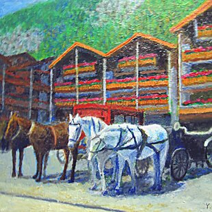 朱に染まる富士』油絵F6号 24K純金箔使用 富士山 絵画原画 がんどう