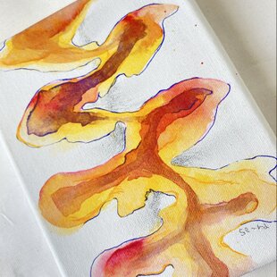 露草」原画 ※木製額縁入り（18㎝角）一点物 水彩 イラスト インテリア