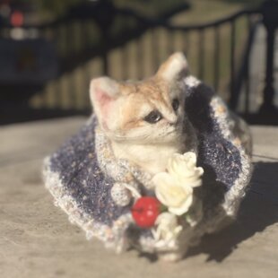 春咲桜子猫 完全オリジナル 可動 桜 蝶々 猫 ネコ 羊毛フェルト アート