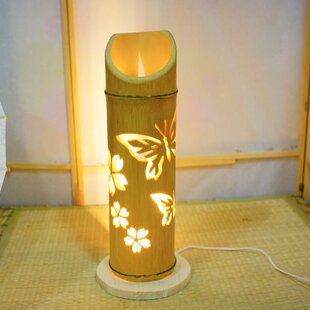 極太竹灯籠 両面彫り 竹灯り 竹ランプ 炎のゆらめき〜〜桜木