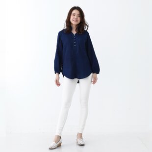 wafu】雅亜麻 Linen Top 浅い Vネック トップス / 白色 t025g-wht1