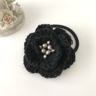 毛糸編み ヘアゴム フラワー コバルトブルー 青 かぎ針編み 花 | iichi