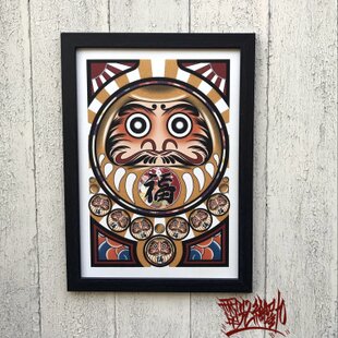 水墨画 布袋 七福神 毘沙門天 額縁付き オーダーメイド 茶道