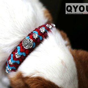 パラコード犬用首輪〈Lサイズ：34～37cm〉 ParaWan combi Fleurs perle