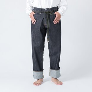 古布リメイク 藍染ワイドパンツ 藍染 刺し子 型染 時々堂オリジナル