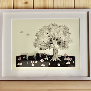 版画 版画作品 湘南イラスト「あの夏の水平線」 （鎌倉高校前踏切の海岸線と