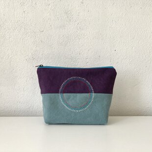 クリスマスツリー特価！ 受注制作フランス生地 蜂のポーチ・ブルー：サコッシュ LL 財布・ケース・小物入れ