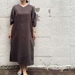 古布リメイク のぼり旗の柿渋染ミニフードワンピース 古布 柿渋染