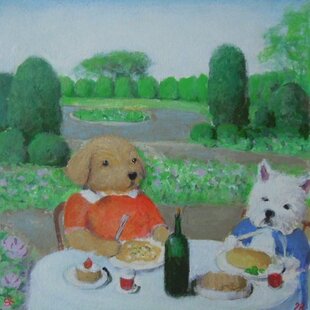 原画・油彩「サッシと洗濯物の影が透けて見えるカーテン」絵画・F12