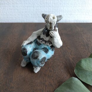 シーグラスアート 犬ペア 幸せの青い鳥 インテリア雑貨 置物 観葉植物