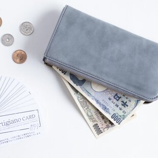 本革 長財布 プルアップレザー グレー L字ファスナー 財布 くすみ 