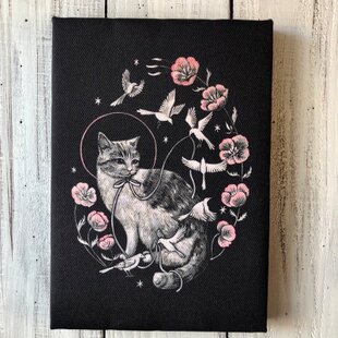 絵画 『ペロ』原画 油彩 直径20cm 犬 DOG 絵画 丸形アートパネル