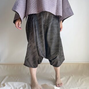 古布リメイク ワイドパンツ 藍染 刺し子 型染 時々堂オリジナル 一点物