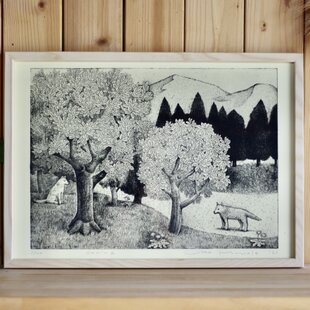 版画 版画作品 湘南イラスト「あの夏の水平線」 （鎌倉高校前踏切の海岸線と