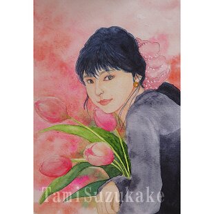水彩画・原画「白いチューリップとガラスの花瓶」 | iichi 日々