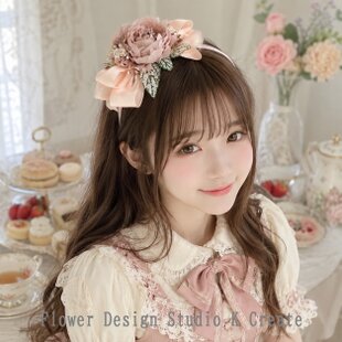 ナチュラルアンティークな薔薇とリボンのカチューシャ 結婚式 入学式