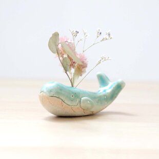 クジラの花挿しオブジェ トルコブルー ＊ ドライフラワー付き | iichi