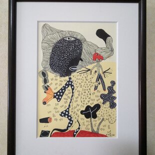 原画 1点もの 額装付き 色鉛筆画 ボールペン画 日本人作家 Flamingo