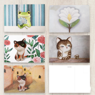 猫（シャム猫）の花に囲まれた油絵風アート A4額装インテリア壁掛け