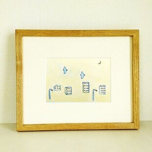 【正規逆輸入品】 原画「都会の夜」※木製額縁入り (18×18㎝フレーム） 青い絵 絵画