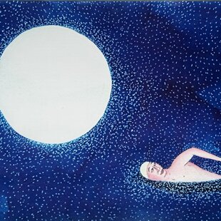 原画 油彩画「近所の風景 高速と空」絵画・サムホールサイズ（16×23