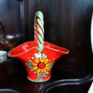 イタリア製取っ手付き花器 花入れ 果物入れ ドライフラワー入れ