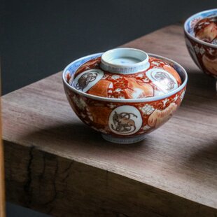 古伊万里 染錦小槌鼠文蓋茶碗 明治時代 E680B | iichi 日々の暮らしを