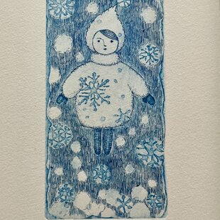 額付き銅版画応用絵画 title「てこてこニャンコ」
