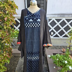 着物リメイク 古布 手作り 絣 パッチワーク コート | iichi 日々の