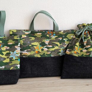 1点限定☆クロスステッチ刺繍：働く車☆レッスンバッグとくつ入れの