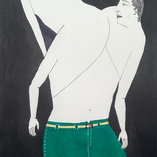 原画「痒い背中」サムホール・油彩画 | iichi 日々の暮らしを心地よく