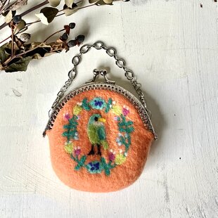 豚革 ピッグスキン バネ口ポーチ ハンドメイド 手縫い レザークラフト