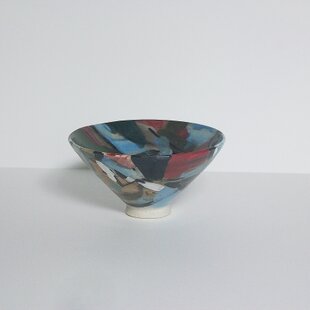 成起窯】近藤隆司造 織部茶碗 【共箱】寸法：長径12.5x短径11.5xH8.5cm