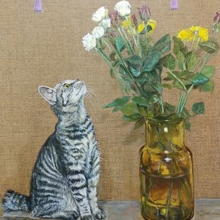 原画】油絵「colorful flower garden」色紙/ 鮮やかな花畑の風景画