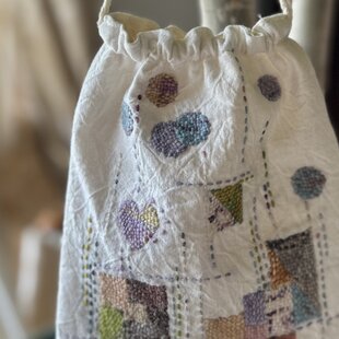 アンティーク*手刺繍*ホワイトワーク*レース*巾着バッグ | iichi