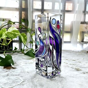 紫と透明のガラス花瓶 アートガラス 大和の祈り 〜豊穣の宴〜》ガラスアート花瓶 | iichi 日々の暮らしを