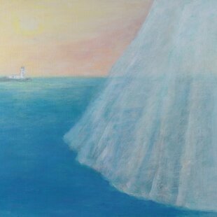 肉筆原画○【プラチナ青のひかり】○がんどうあつし絵画油絵シルバー額 