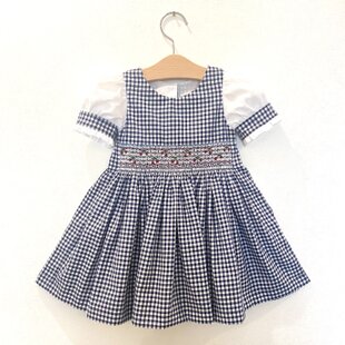 後ろリボン＊さくらんぼ刺繍のスモッキングワンピース 3歳サイズ 95cm