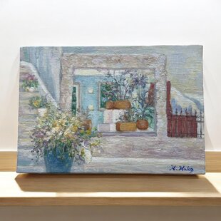 一点物】【心癒される春の景色 ～ミモザと青い海～】春の景色｜油絵