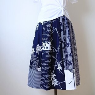 木綿　古布　半纏リメイク ラップスカート 温故知新の抽斗】《着物リメイクの匣》ラップスカート 緑の森 | iichi