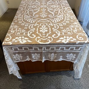 刺繍綿ローンテーブルクロス、ボビンレース縁 | iichi 日々の暮らしを