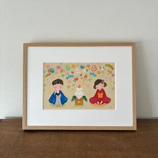 ○厚塗り『黄色い花』○がんどうあつし肉筆絵画F6UVアクリル額付 