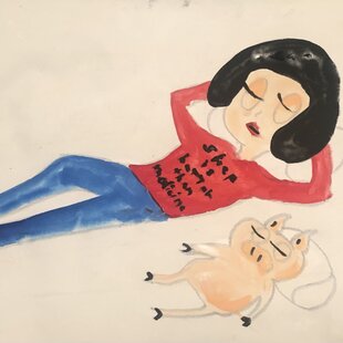 水彩画・原画「可愛い女の子・赤いワンピース」 | iichi 日々の暮らし