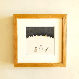 原画・イラスト】「公園にて」 ※木製額縁入り（18㎝角）犬の絵・風景画