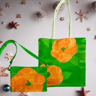 刺繍のようなサークル柄 インポートファブリック プチトートバッグ M