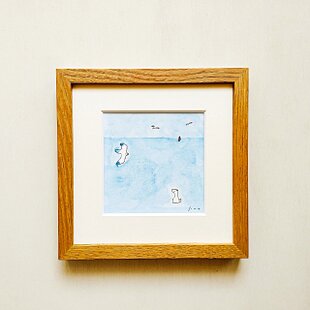 ブランコ」原画 ※木製額縁入り（18㎝角）一点物 水彩 イラスト 北欧